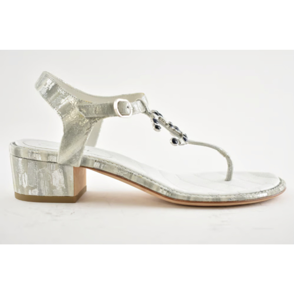 Chanel 20P White Silver CC Logo Mule Strap Thong Sandal Block Heel Flat 36.5c - Picture 7 of 12